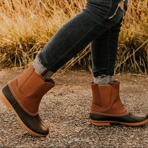 Tan and Black Rain Boots